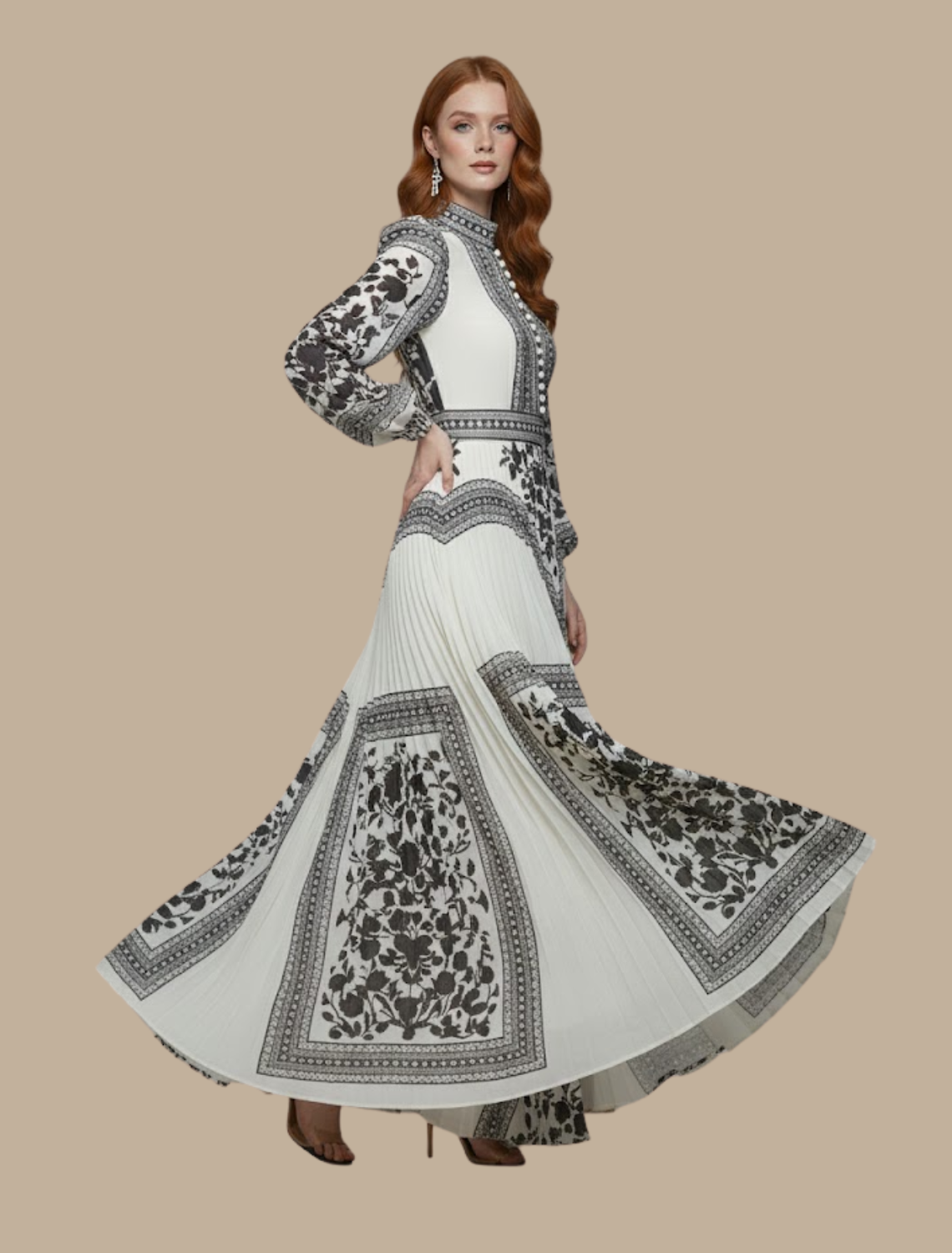 Women's pleated maxi evening dress, formal flowy style for weddings and events