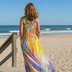 Women print maxi dress sleeveless with hidden side pockets, relaxed flowing fit