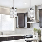 Crystal pendant chandelier set, Nordic minimalist geometric design, black and chrome, 2 pieces