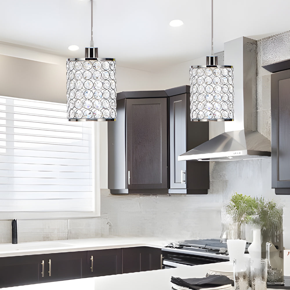 Crystal pendant chandelier set, Nordic minimalist geometric design, black and chrome, 2 pieces