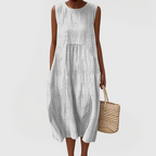 Women's sleeveless dress with tummy control, floral embroidery and hidden side pockets