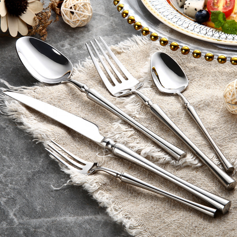 24-piece stainless steel cutlery set with polished finish, dishwasher safe