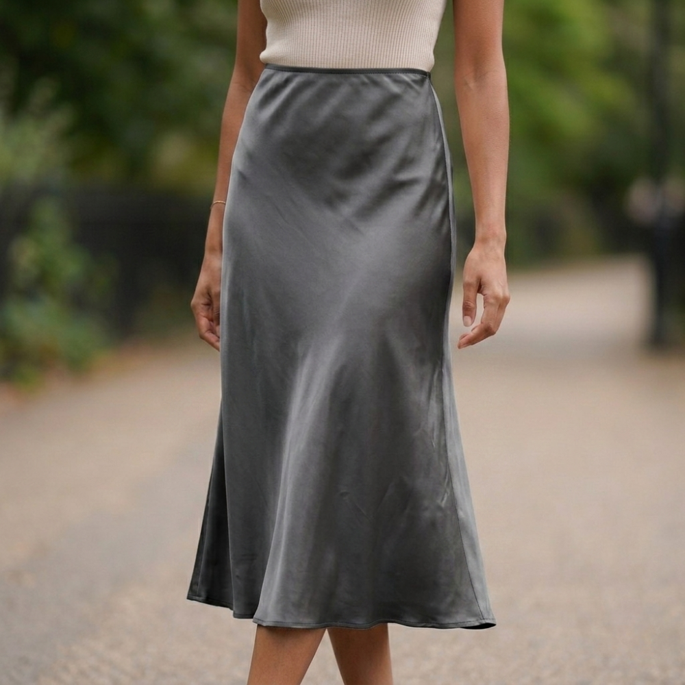 A-Line Satin Midi Skirt in luxurious satin with flattering fit