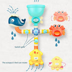 Bath toy sprinkler set with octopus, whale and crab figures with suction cups
