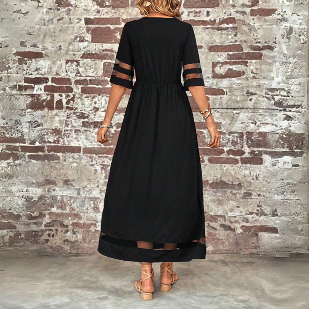 Women midi dress empire waist tummy smoothing flowing skirt