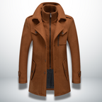 Men double breasted overcoat mid-length with zip-in bib and notch lapel