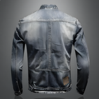 Men denim jacket retro vintage wash lightweight button-up