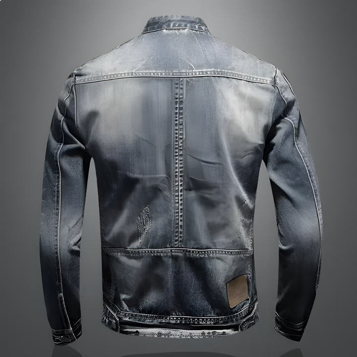 Men denim jacket retro vintage wash lightweight button-up