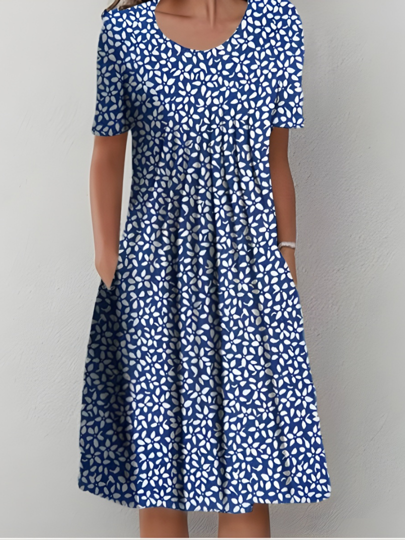 Women pleated floral midi dress with side pockets in soft-touch fabric