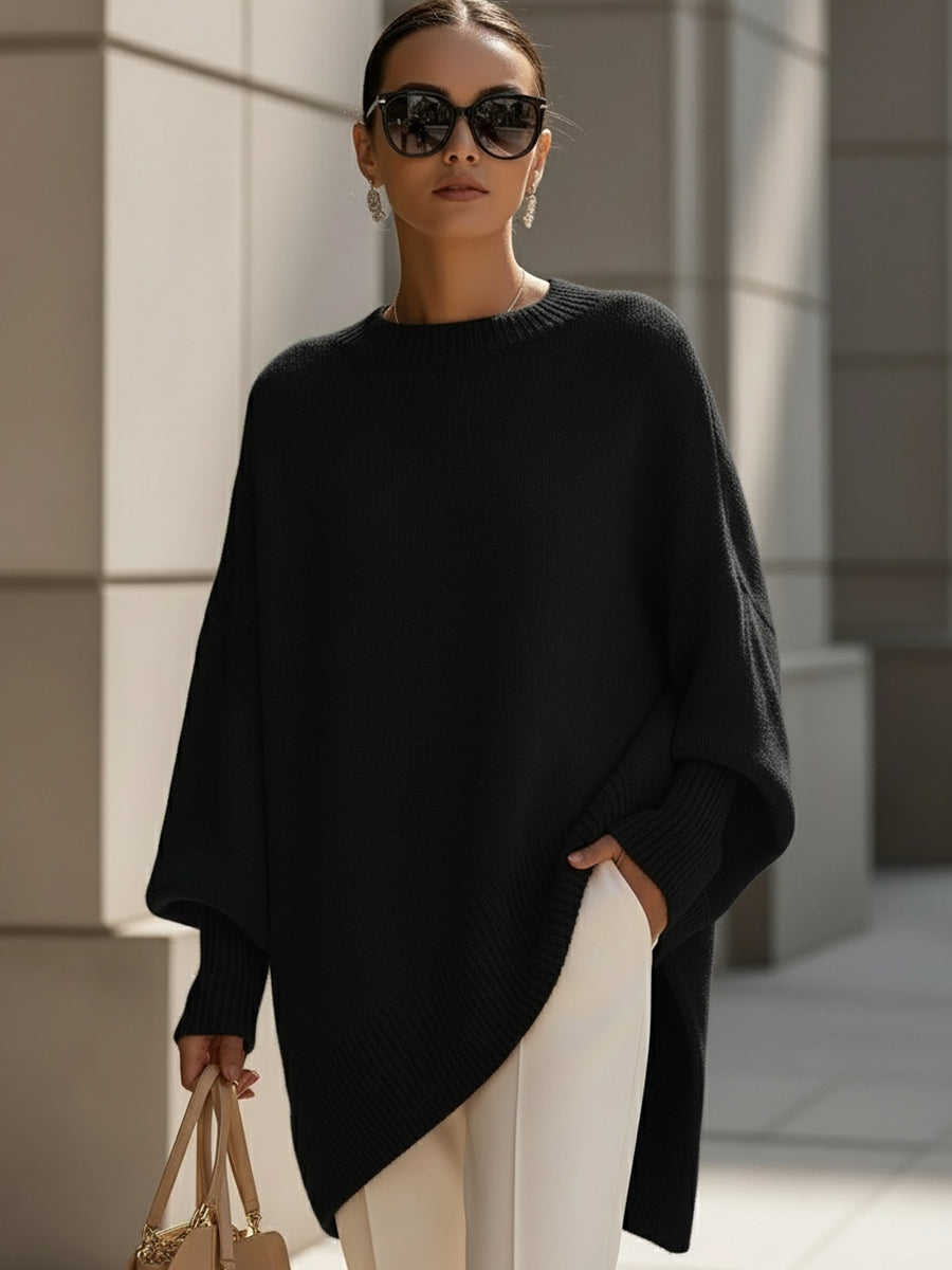 Women oversized pullover relaxed fit with ribbed round neckline and wide sleeves
