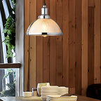 Retro pendant lamp with striped glass shade in chrome and bronze, 1-light hardwired ceiling fixture