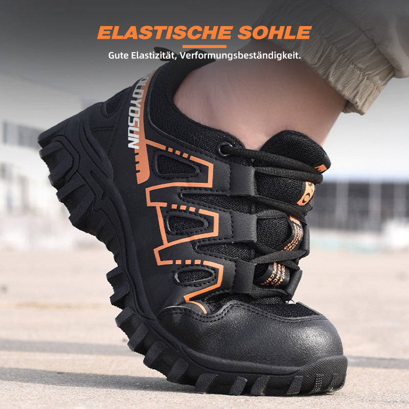 Safety shoes with steel toe cap, anti-slip puncture-resistant sole, breathable mesh upper