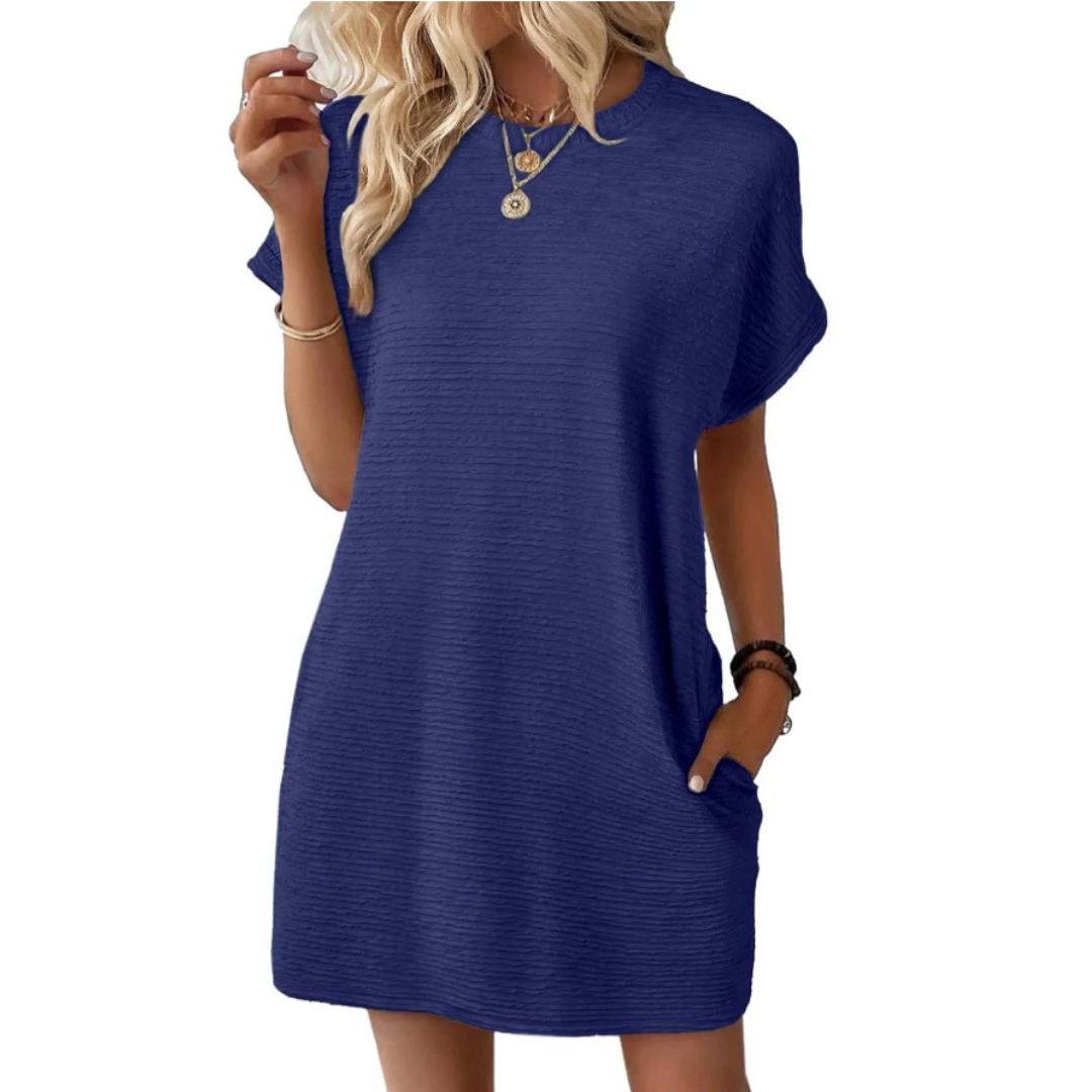 Women A-Line Dress with round neckline casual style