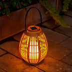 Solar lantern outdoor portable waterproof warm white LED wood-look bamboo design
