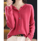 Women's merino wool sweater round neck with button placket slim fit