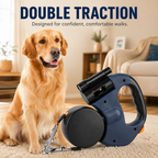 Dual retractable dog leash 10FT with built-in flashlight and tangle-free 360° rotation