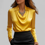 Women's draped collar blouse regular fit, long sleeve business casual style
