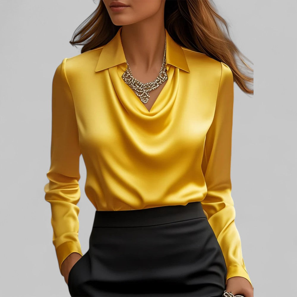 Women's draped collar blouse regular fit, long sleeve business casual style