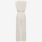 Women's jumpsuit with belted waist, minimalist elegant style, available in beige black olive
