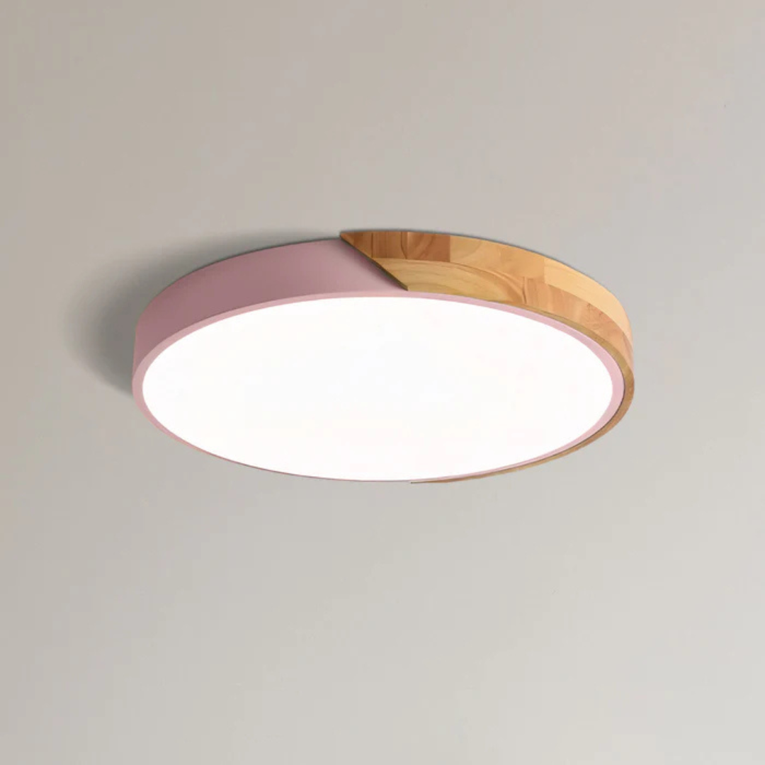 Scandinavian wood LED ceiling light, round modern indoor flush mount