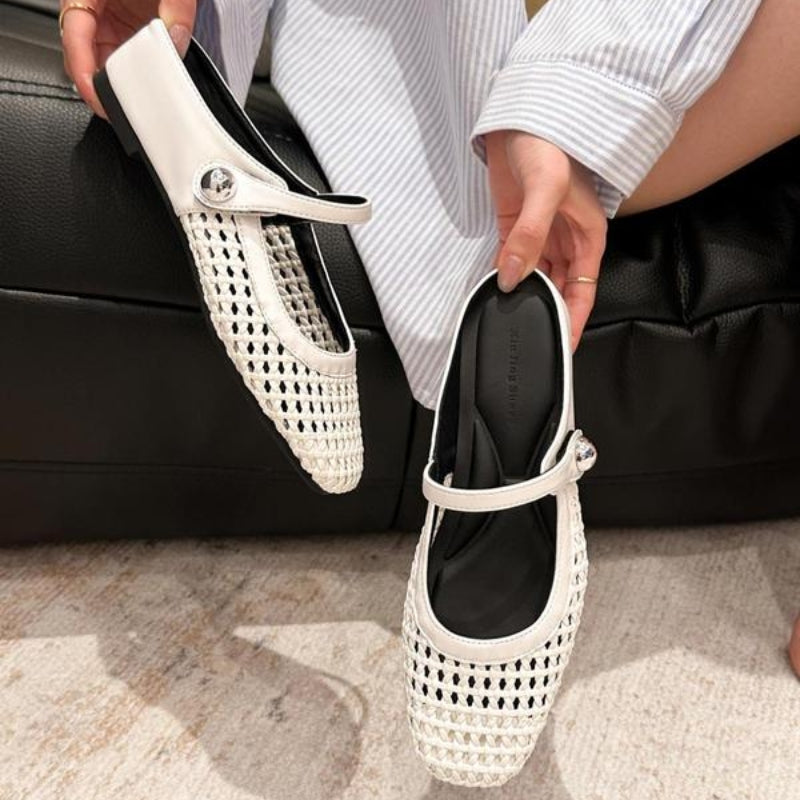 Women's woven mule flats with orthopedic sole, backless slip-on style in 6 colors
