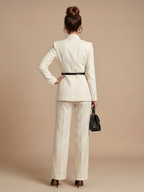 Women 2 Piece Suit stand collar tailored jacket with flared trousers