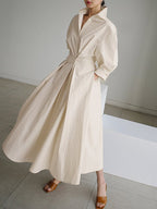 Women's midi shirt dress with button-front closure and adjustable belted waist