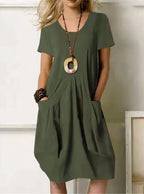 Women A-Line Casual Dress with pockets round neck spring summer