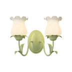Green floral glass wall lamp, 3-step dimmable, 1 or 2-light indoor fixture