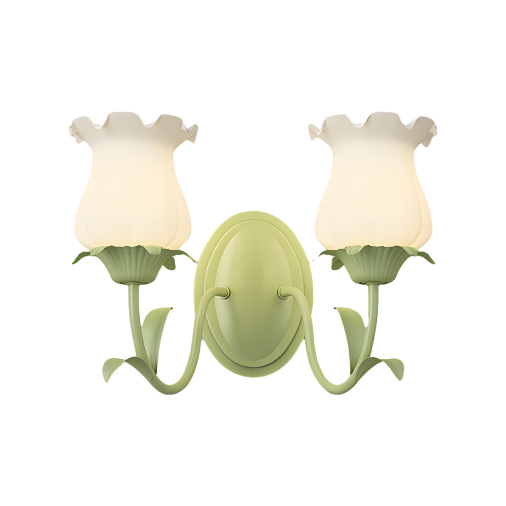 Green floral glass wall lamp, 3-step dimmable, 1 or 2-light indoor fixture
