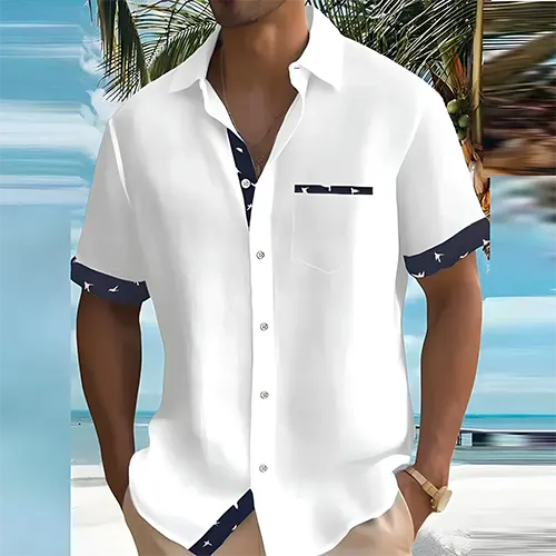Men's short sleeve summer shirt, breathable lightweight cotton blend, S to 3XL