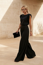 Women's two-piece set with sleeveless top and wide-leg trousers, relaxed fit summer outfit