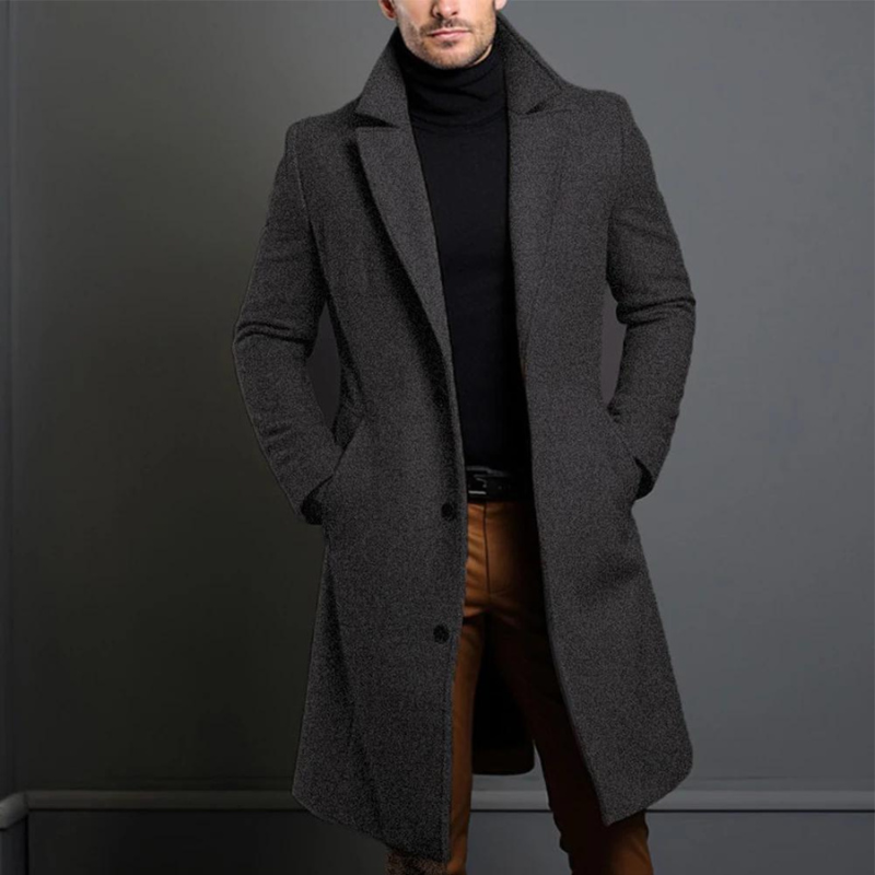 Men's wool coat classic fit available in black, brown, grey and blue