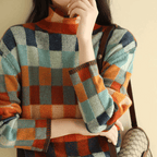 Women cashmere patchwork turtleneck sweater Mongolian virgin cashmere
