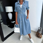Women denim dress figure flattering silhouette casual style