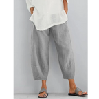 Women's leisure pants in cotton linen blend, relaxed casual fit, available in Khaki, Black and Blue
