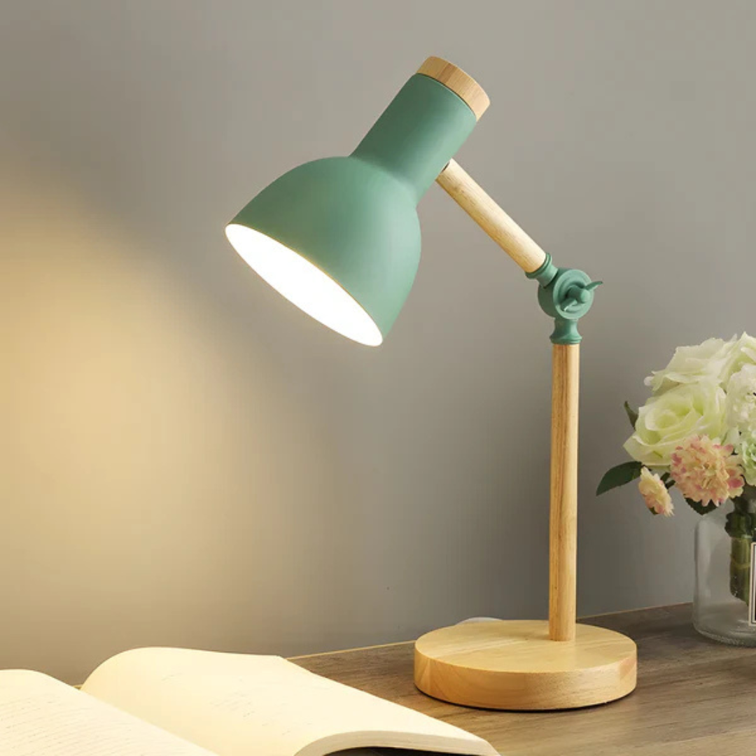 LED table lamp wood and metal adjustable arm E27 1-light modern design