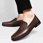 Men leather loafers slip on moccasins with cushioned insole and rubber outsole