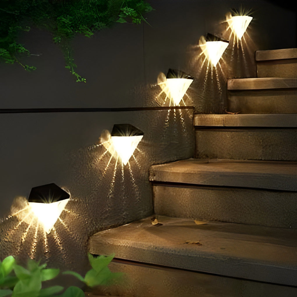 Solar wall lamp black LED waterproof geometric outdoor 2-pack