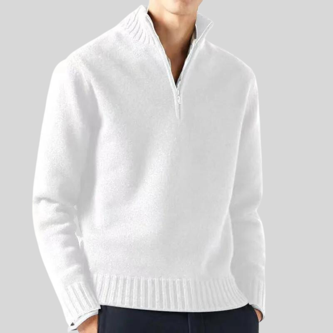 Men's half-zip pullover sweater wool blend, warm winter knitwear