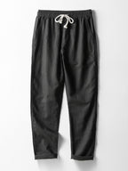 Men's linen shirt and pants set, breathable summer two-piece outfit in navy, white and black