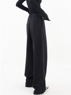 Women wide leg trousers asymmetric button detail in black and grey