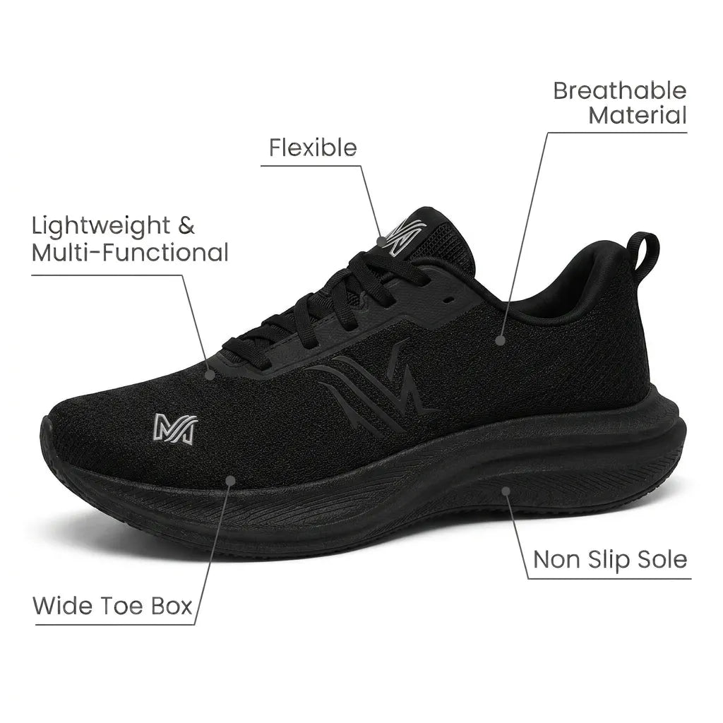 Men orthopedic sneakers wide toe box arch support breathable knit black
