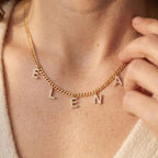 Personalized zirconia letter necklace Cuban link chain with multiple pendants