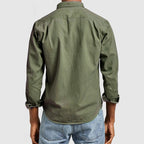 Men casual long sleeve button up shirt with lapel collar
