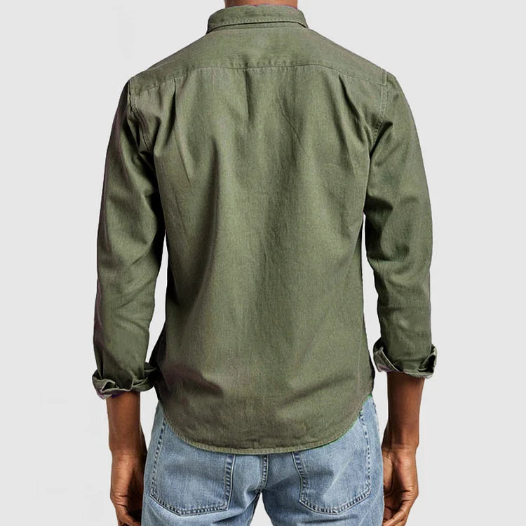 Men casual long sleeve button up shirt with lapel collar