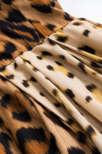 Women leopard print midi dress with corset bodice and flowing skirt