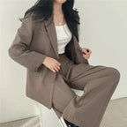 Women's blazer and straight-leg trouser set, solid color co-ord set available in multiple colors
