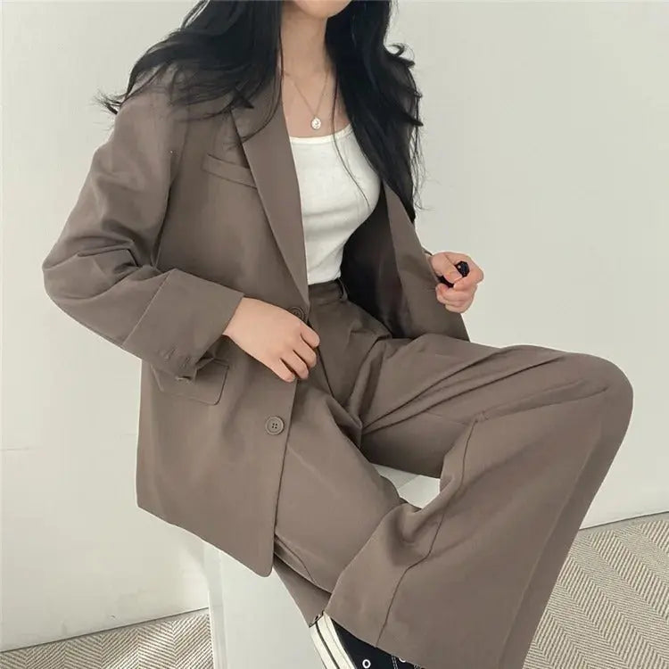 Women's blazer and straight-leg trouser set, solid color co-ord set available in multiple colors