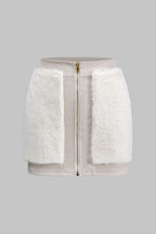 Faux leather co-ord set women's sleeveless top and mini skirt with faux fur trim